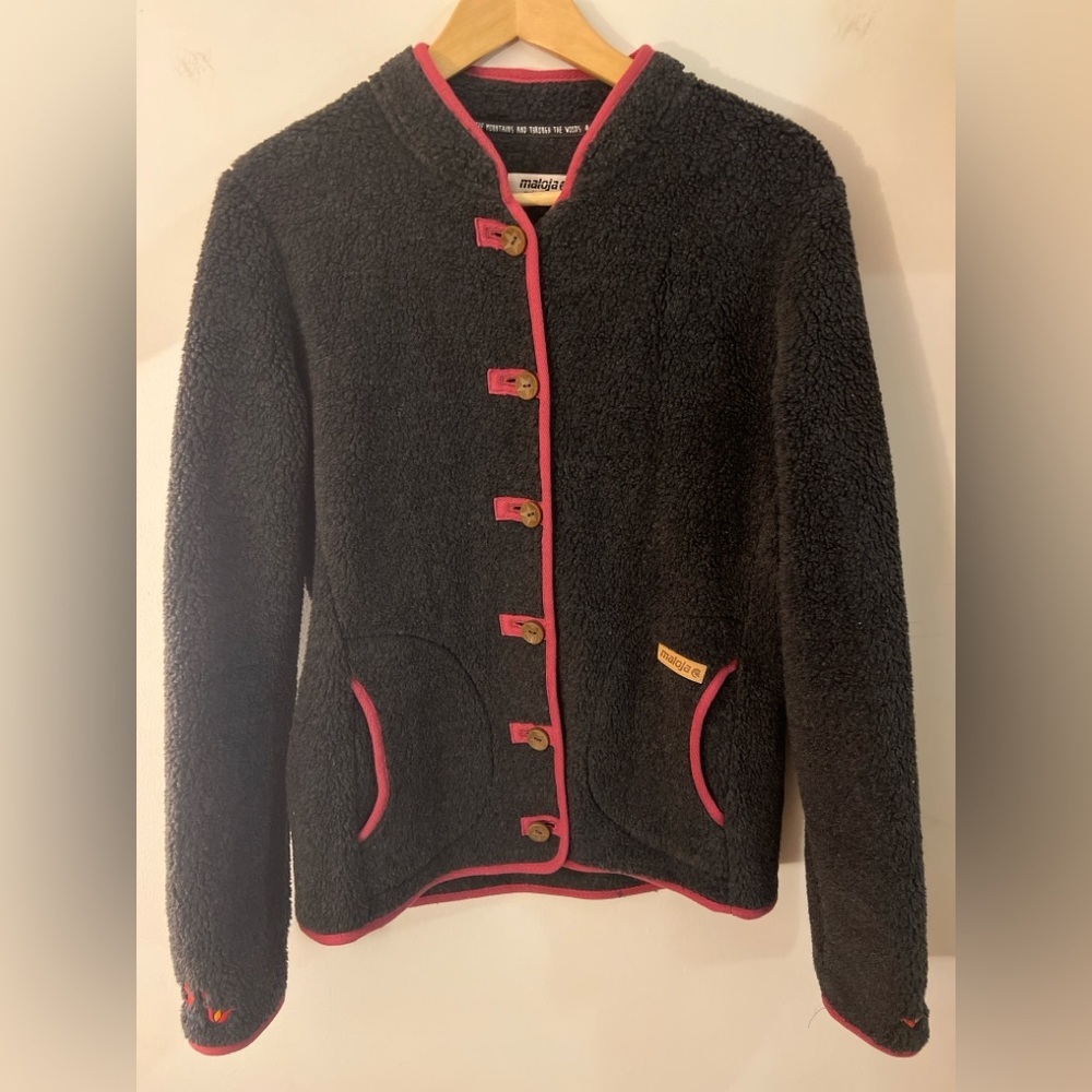 Maloja Fleecy Embroidered Floral Button Up Sweater XL (Fits S-L)